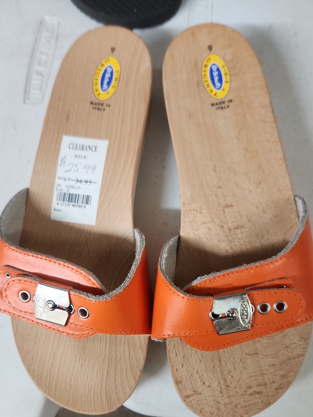 Dr. Scholl's Orange Leather Slide Mules with Silver Buckle